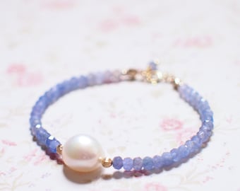 White Baroque Pearl x Tanzanite Bracelet // Graceful & Elegant // 14K Gold-filled