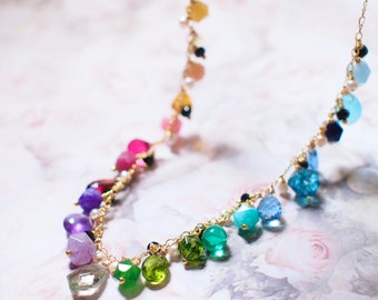 Ombre-style Dangling Stone Necklace // 14K Gold-filled // Fun & Sassy // Rainbow theme