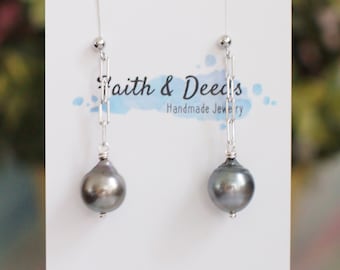 Tahitian Pearl Earrings // Platinum Gray // 925 Sterling Silver // 14K Gold-filled