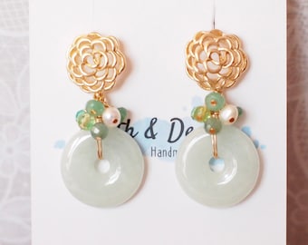 Type A Burmese Jade Donut Earrings // Green Gem Cluster // 14K Gold-filled // Unique & Elegant