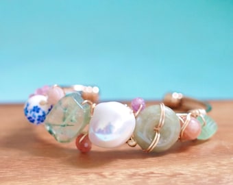 Cuff Bracelet // Gems & Pearls // One of a Kind