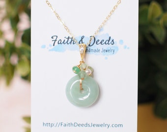 Type A Burmese Jade Donut Pendant // Green Gem Cluster // 14K Gold-filled // Lovely & Refreshing