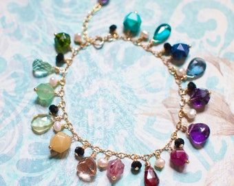 Rainbow Gem Stones Bracelet // Colourful and Chic // 14K Gold-filled // For Fun Lovers