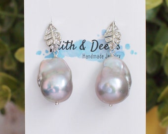 Gray Baroque Pearl Earrings // Flameball Pearls // Simple & Timeless