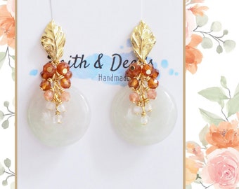 Type A Burmese Jade Donut Earrings // Pearl Cluster // Mother of Pearl Flower // 14K Gold-filled // Romantic & Elegant