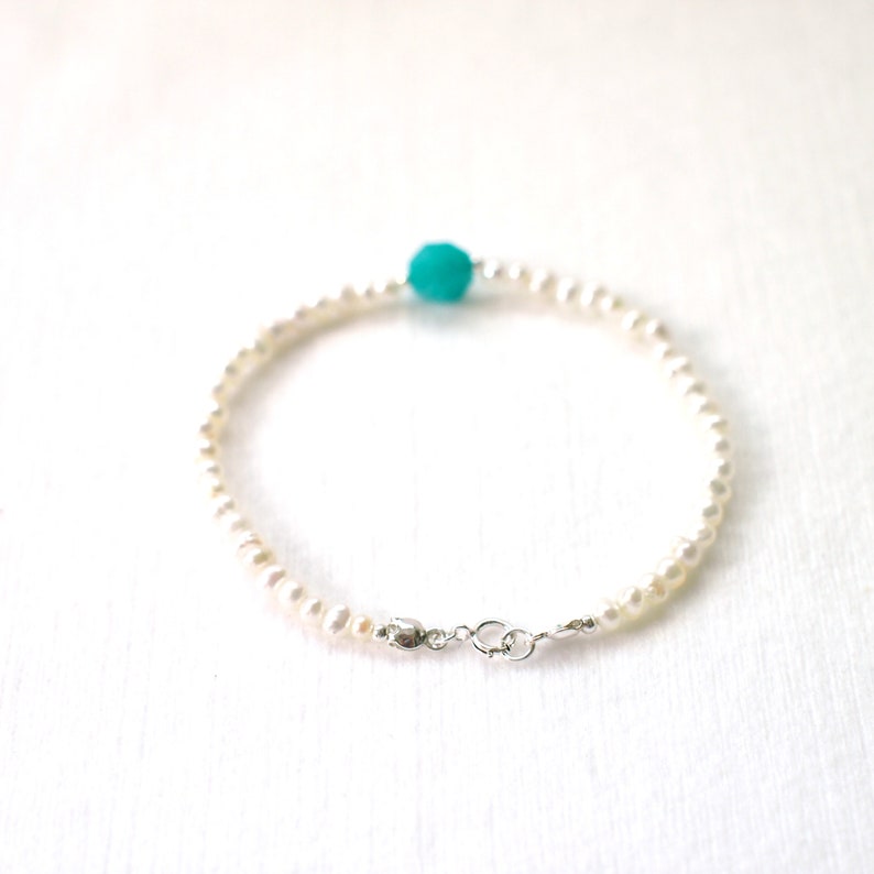 Pearl Bracelet Amazonite Charm 925 Sterling Silver Stackable Chic /& Dainty