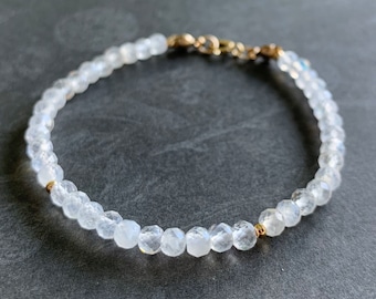 Blue Moonstones Bracelet // Rainbow Moonstones // Sparkly & Elegant // 14K Gold-filled // Stackable