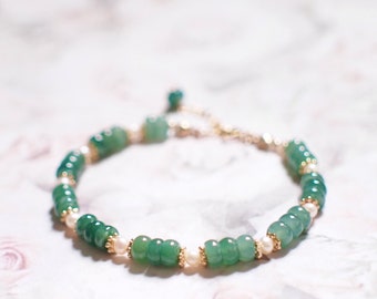 Type A Burmese Jade x Pearls Bracelet // Classic Style // 14K Gold-filled