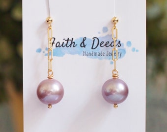 Purple Edison Pearl Earrings // 14K Gold-filled // Simple & Chic // Gorgeous Lustre