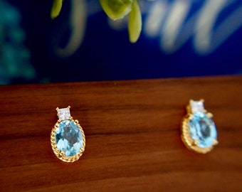 Blue Topaz Earrings // Cubic Zirconia // 18K Yellow Gold Plated Over Silver