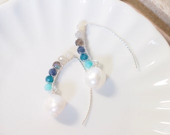 Baroque Pearls x Natural Gems Earrings // Chic & Sweet // 925 Sterling Silver // Wirewrapped