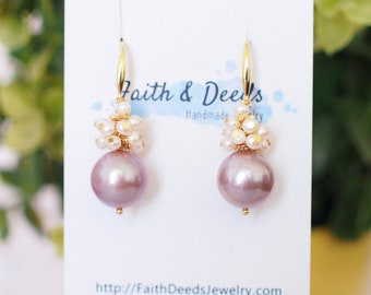 Purple Edison Pearl Earrings // Fresh Water Pearl Cluster // 14K Gold-filled // Sweet & Luxurious