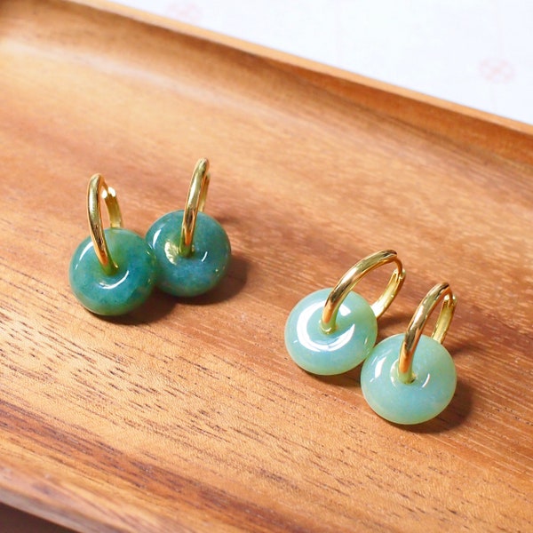 Type A Burmese Jade Donut Earrings // Jade on Hoops // 18K Gold-Plated over Silver // Classy and Chic