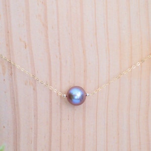 Edison Pearl Floating Necklace // Natural Pinkish Purple // Simple & Chic // 14K Gold-filled