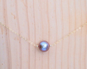 Edison Pearl Floating Necklace // Natural Pinkish Purple // Simple & Chic // 14K Gold-filled