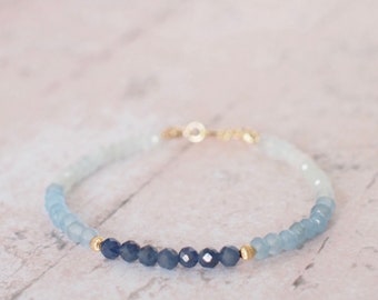Sapphire x Chalcedony x Aquamarine Bracelet // Young & Chic // Stackable // 14K Gold-filled