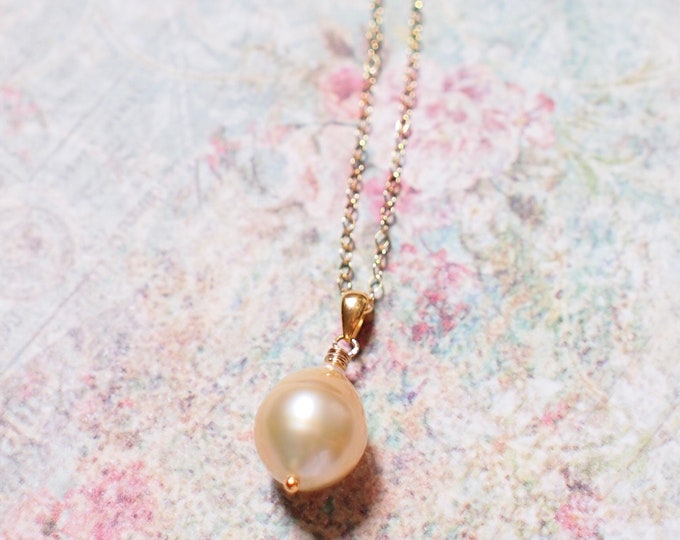 Featured listing image: South Sea Pearl Pendant // Natural Champagne Gold // Simple & Feminine // 14K Gold-filled
