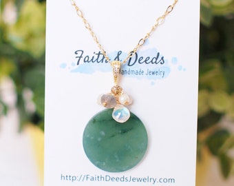 Type A Jadeite Slab Pendant // Long Statement Necklace // Modern & Gorgeous // 14K Gold-filled