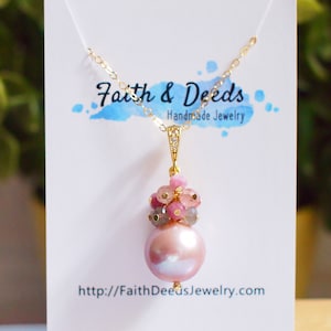 Edison Pearl Pendant // Natural Pinkish Purple // Gem Cluster // 14K Gold-filled