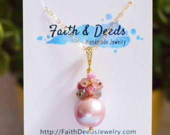 Edison Pearl Pendant // Natural Pinkish Purple // Gem Cluster // 14K Gold-filled