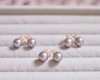 Restocked on 25 Oct - Gray Fresh Water Pearls Ear Studs // 7mm // 18K Yellow Gold Plated over Sterling Silver