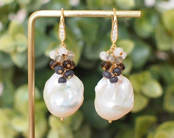 Baroque Pearl Earrings // Flameball Pearls /Gem Cluster // 14K Gold-filled // Elegant & Timeless