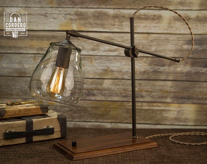 Glass Shade Edison Bulb Table Lamp Bronze Desk Lamp Edison Light Bulb Table Lamp Bed Light Night