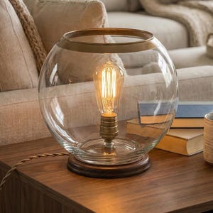 Globe Edison Table Lamp: Walnut Base, Antique Brass Socket