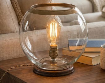 Globe Edison Table Lamp: Walnut Base, Antique Brass Socket