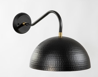 Outdoor Hammered Flat Black Dome Sconce - Small