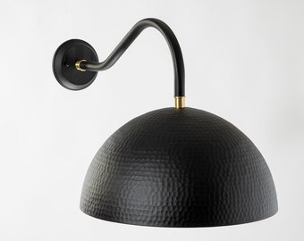 Outdoor Hammered Flat Black Dome Sconce - Medium
