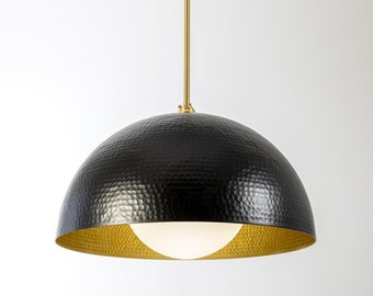 Hammered Flat Black Dome featuring Opal Glass Pendant Light Fixture