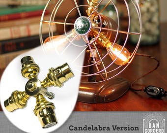 Fan Lamp Kit | DIY Kit | Candelabra | How To | Lamp Parts | Lamp Supplies | Guide | Parts | Tutorial Fan Lamp | Brass | 4 Socket