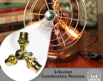 Fan Lamp Kit | DIY Kit | Candelabra | How To | Lamp Parts | Lamp Supplies | Guide | Parts | Tutorial Fan Lamp | Brass | 3 Socket