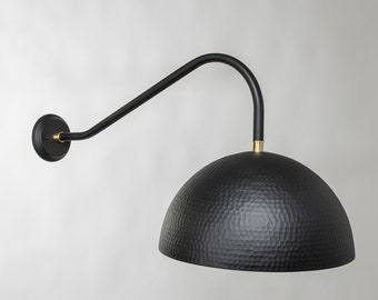 Outdoor Hammered Flat Black Dome Sconce - Large