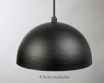 Dome Pendant Light Black With Brass or White Inlay, Large Black Bowl  Pendant Light Lamp, Kitchen Island Farmhouse Hanging Light, Melrose 