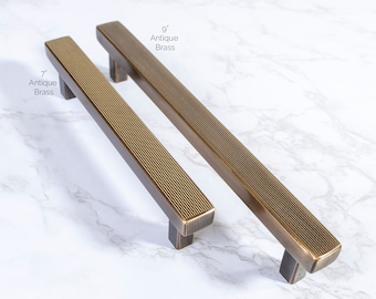 Solid Brass Cabinet Pull: Knurled Linear Design, Hand-Finished