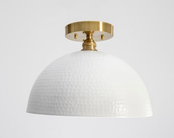 White Hammered Semi-Flush Mount Light Fixture