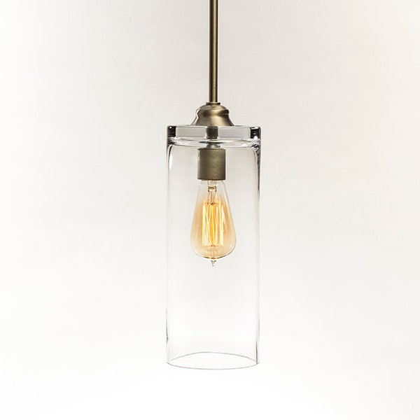 Glass Pendant Light Fixture | Edison Bulb | Pendant | Kitchen Light | Pendant Light |  Edison Light Bulb | Cylinder