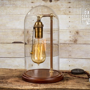 Glass Bell Jar Lamp | Table Lamp | Desk Lamp | Glass Dome | Bell Jar | Night Lamp | Antique Brass