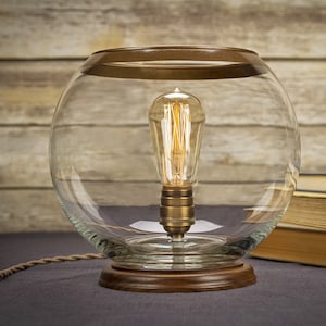 Globe Edison Table Lamp: Walnut Base, Antique Brass Socket