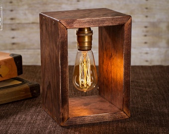 Shadow Box Edison Lamp | Table Lamp | Desk Lamp | Bedside Light | Night Light | Wood | Lamp | Edison Bulb | Industrial