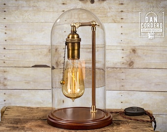 Glass Bell Jar Lamp | Table Lamp | Desk Lamp | Glass Dome | Bell Jar | Night Lamp | Antique Brass