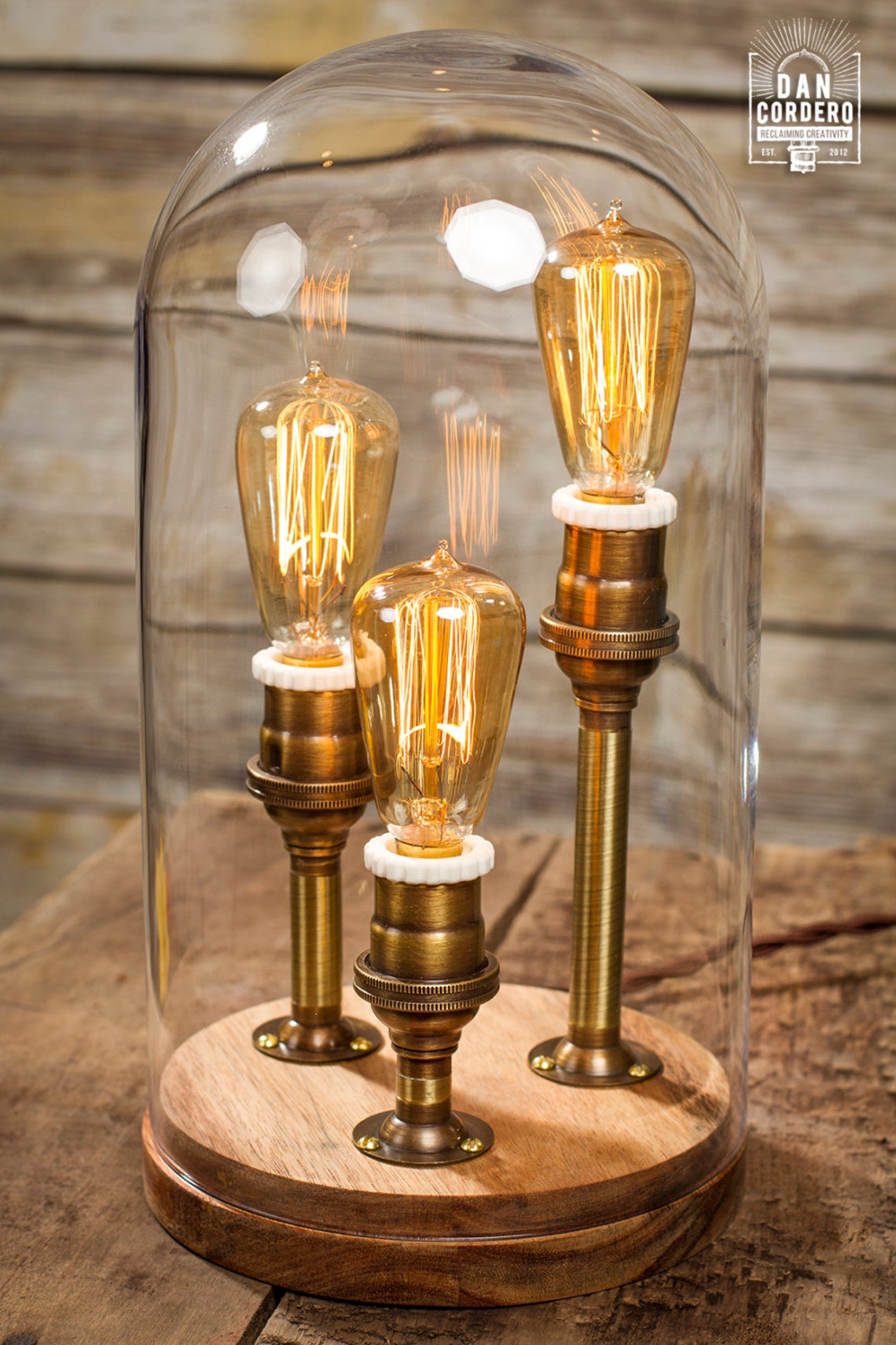 Edison Bell Jar Lamp - Antique Brass - Etsy Norway