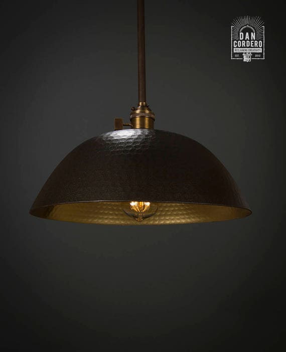 Hammered Shade Gold Oil Rubbed Bronze L Pendant Light Etsy