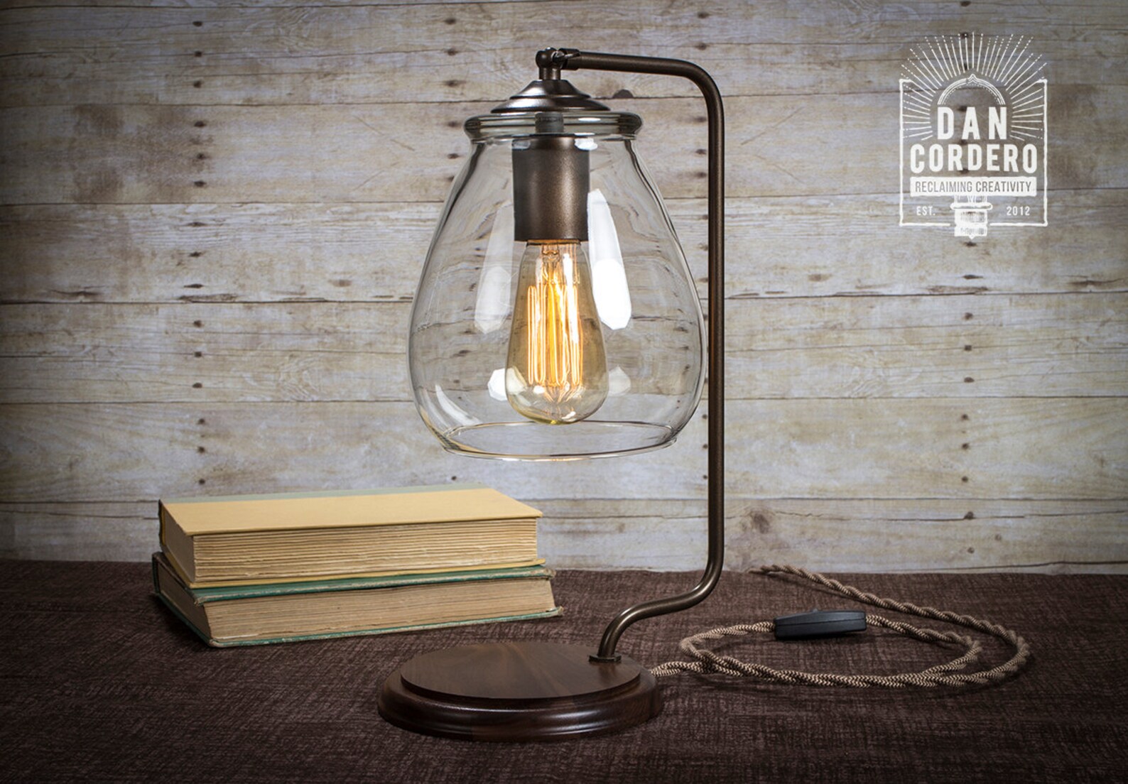 Glass Shade Edison Bulb Table Lamp Bronze Desk Lamp Etsy