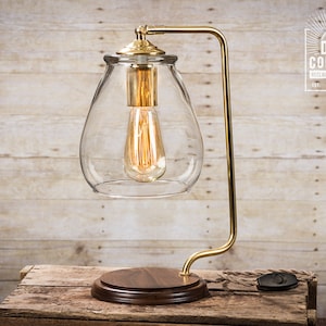 Glass Shade Edison Bulb Table Lamp - Brass