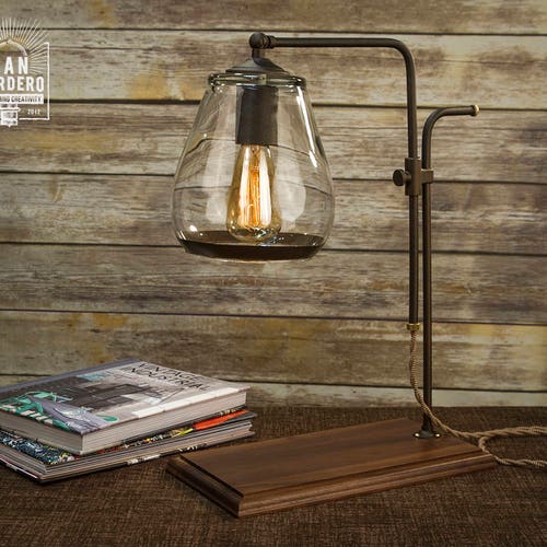 Glass Shade Edison Bulb Table Lamp Bronze Desk Lamp Etsy