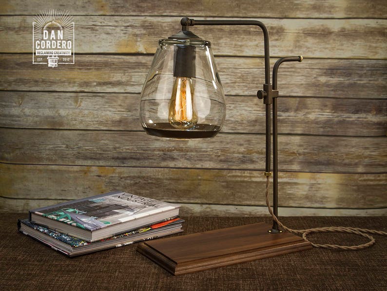 Glass Shade Edison Bulb Table Lamp Bronze Desk Light Bed Night Stand