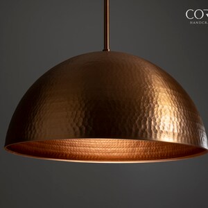 Copper Hammered Dome Pendant Light Fixture image 3